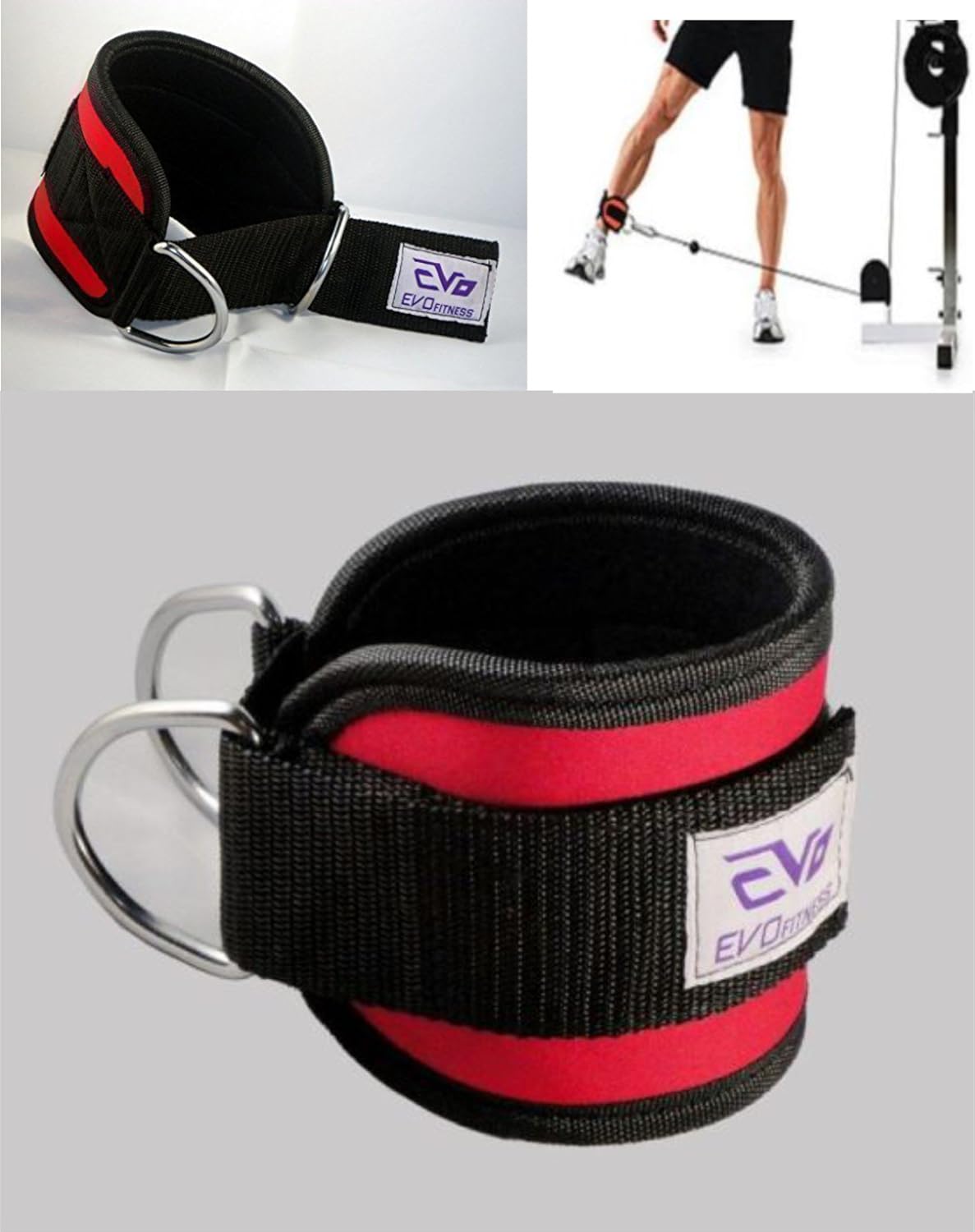 EVO Cable Pulley Attachment D Ring Ankle Straps Fitness Gym Cuffs