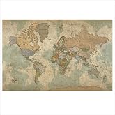 HolyCowCanvas World Map on Canvas in Vintage Earth Tones with Pins to Mark Travels, World Map Pin Board, Travel Tracker (48x30, Rolled Canvas)