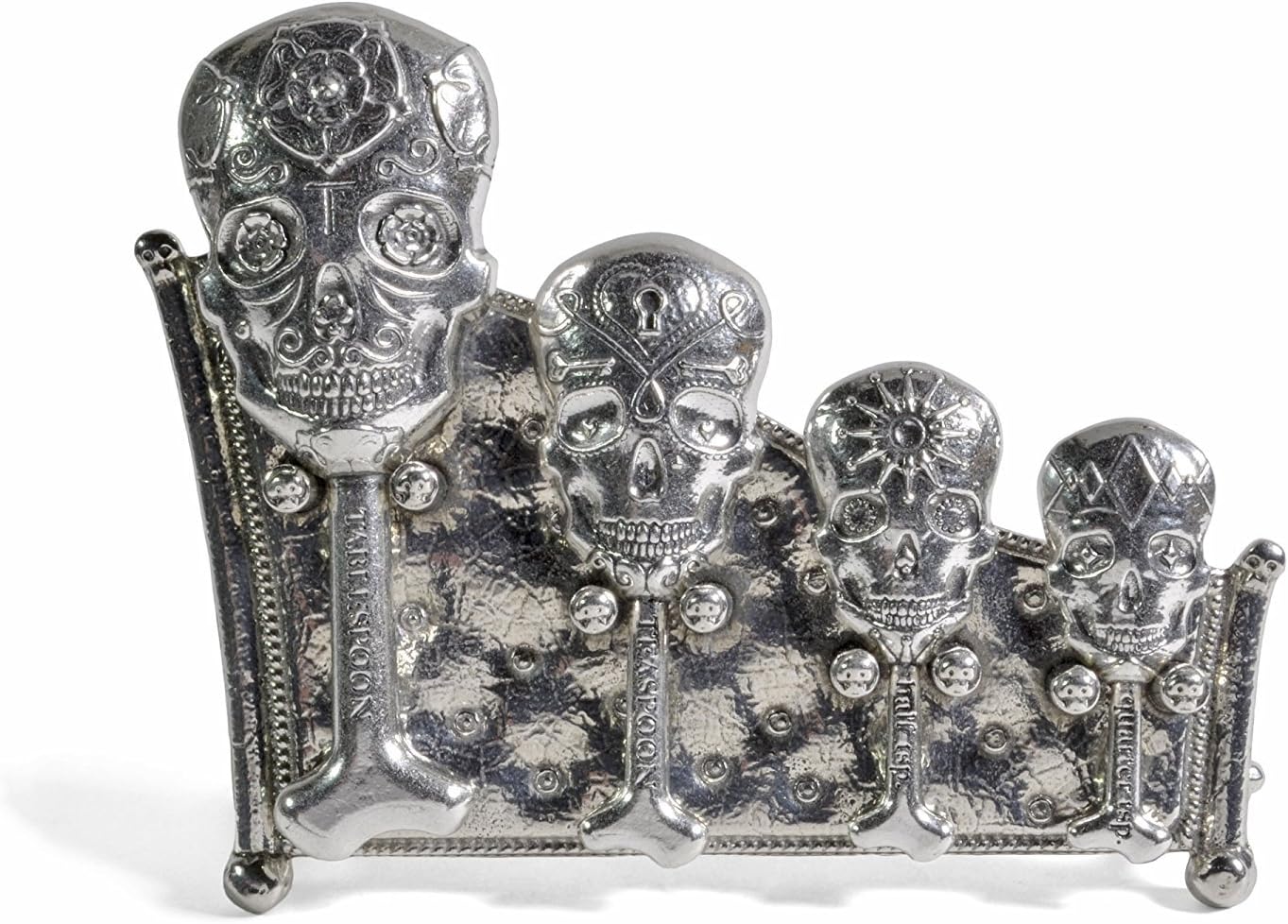 Pewter Calavera Sugar Skulls Measuring Spoons with Stand, Handmade in the USA