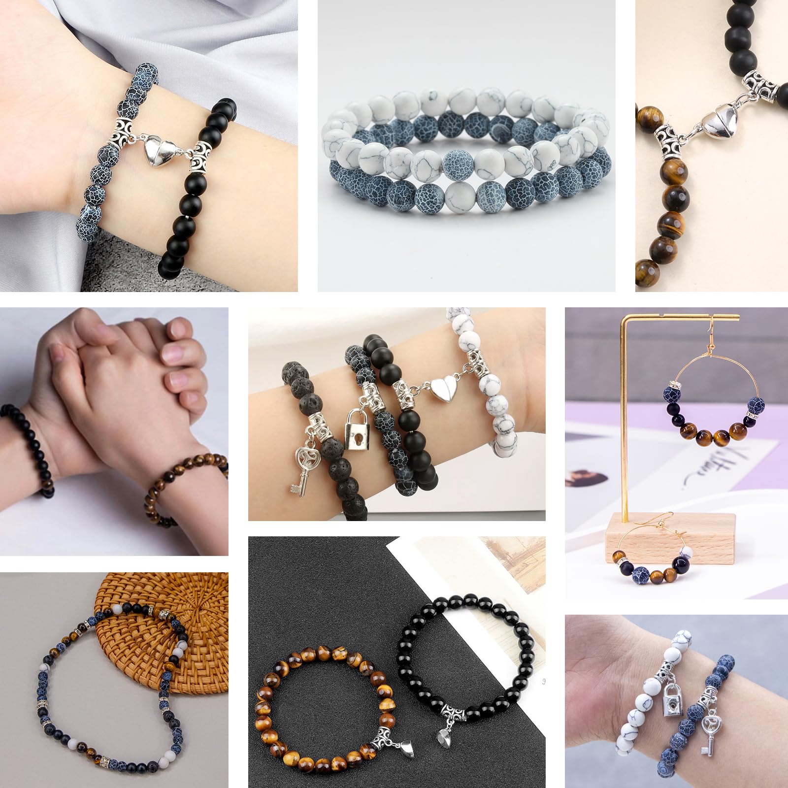 Stone Beads for Jewelry Making, Charm Bracelet Making Kit, 450Pcs Beads for Bracelets Making Kit DIY Magnetic Bracelets for Couples Lovers