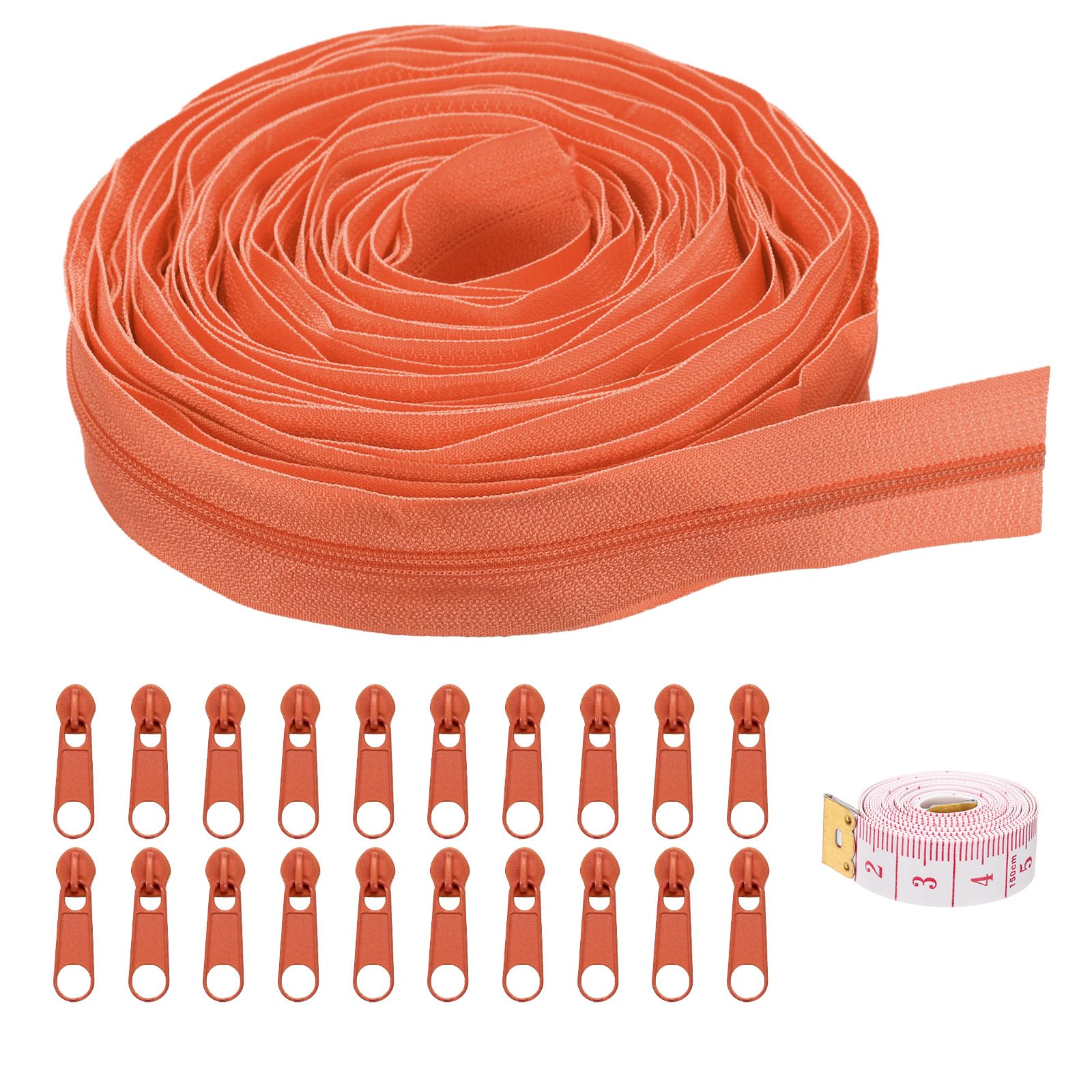 uxcell #3 10 Yards Nylon Coil Zippers, Bulk Coil Zipper by The Yards with 20 Pcs Zippers Sliders and Ruler for DIY Tailor Sewing Craft Bag Clothes, Orange