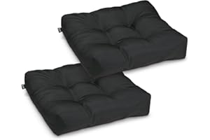 Classic Accessories Water-Resistant Square Patio Seat Cushions, 19 x 19 x 5 Inch, 2 Pack, Black, Outdoor Seat Cushions