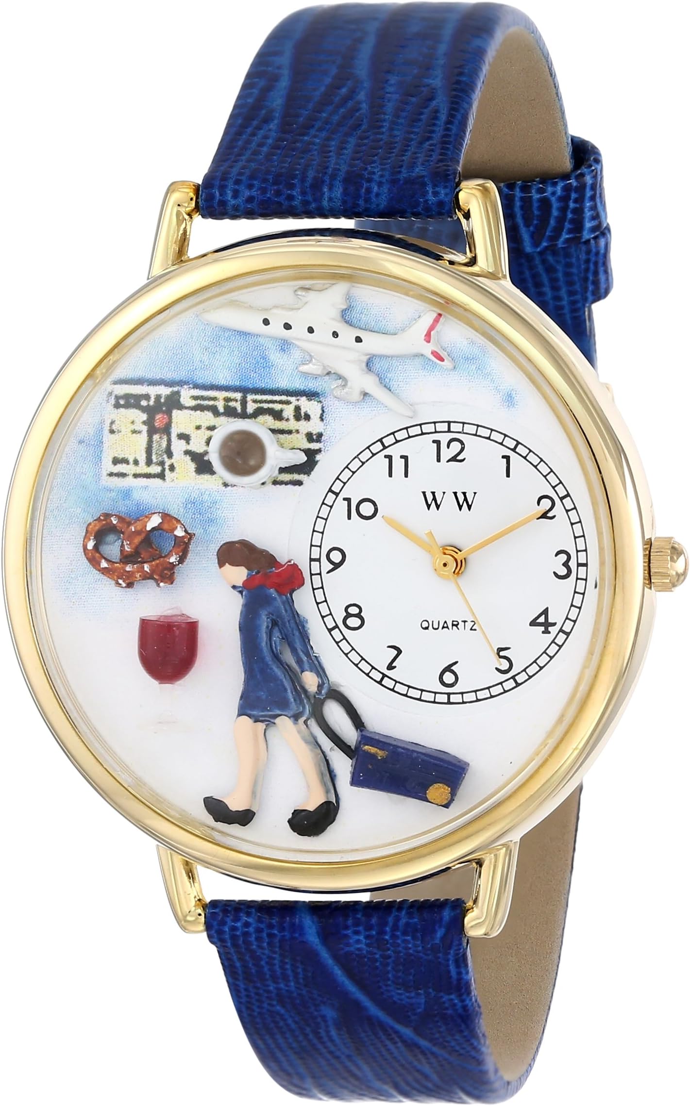Whimsical Gifts Women's Flight Attendant 3D Watch | Gold or Silver Finish Large | Unique Fun Novelty | Handmade in USA