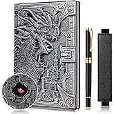 Vintage Dragon Embossed Leather Notebook DND Notebook Travel Journal with Black Ballpoint Pen and Pen Sleeve.Antique Handmade A5 Journal,Hardcover Liner,Writing Notebook Gift for Men&Women(Silver)