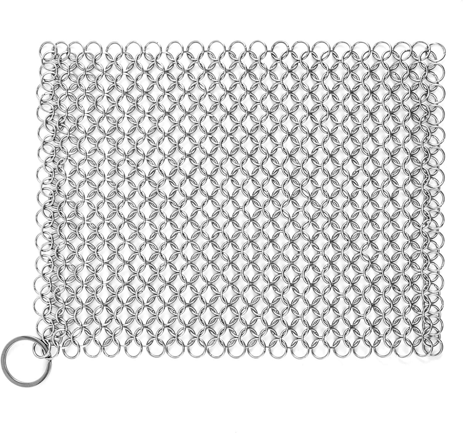 Cast Iron Cleaner, Premium Stainless Steel Cast Iron Scrubber, 8"x6" Rectangular Metal Chainmail Scrubber with Hanging Ring, Ultra-hygienic Anti-Rust Cast Iron Scraper: Health & Personal Care