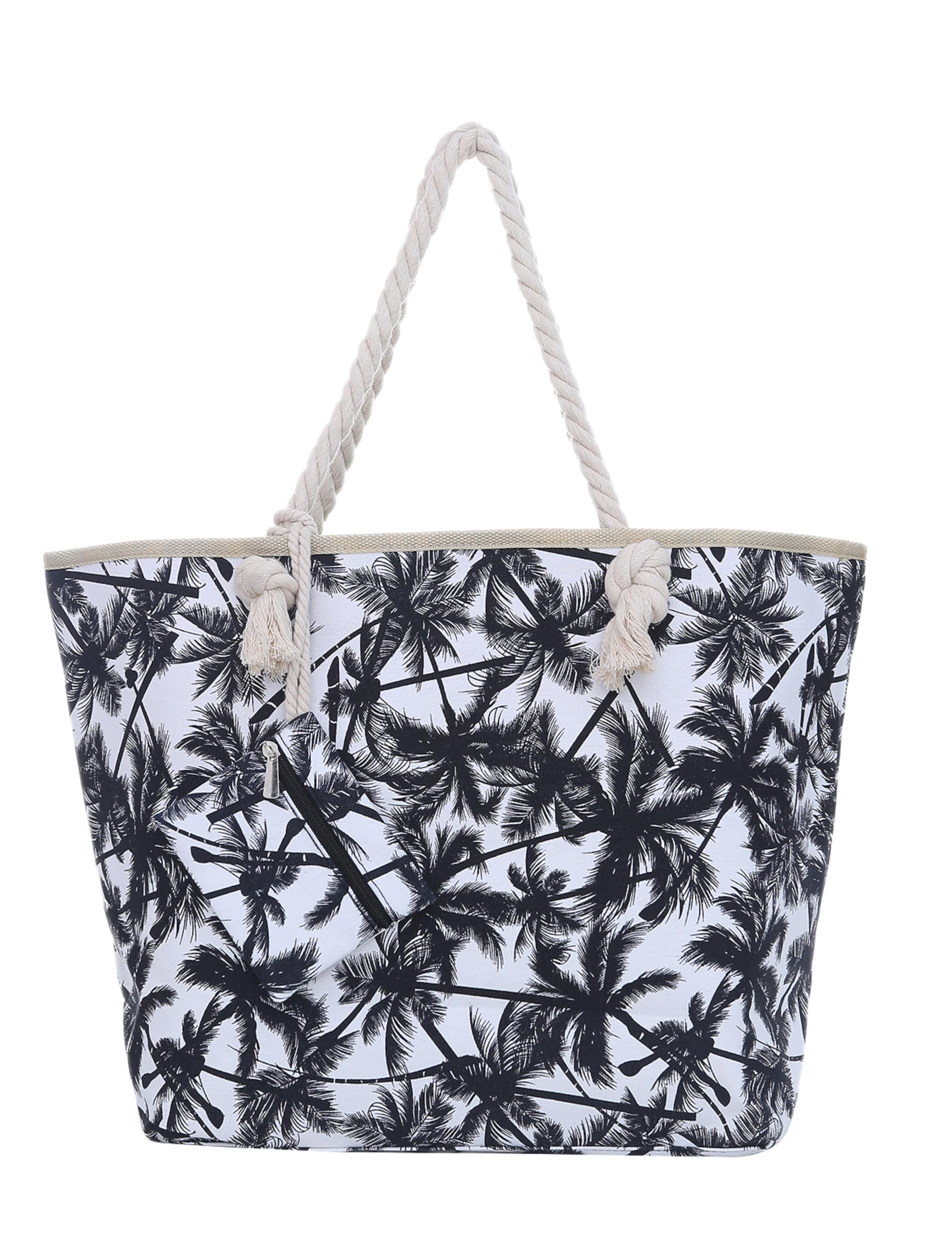 DonDon Large Beach bag for women with zip Waterproof Pool bag tote beach bags Palm Trees White Black