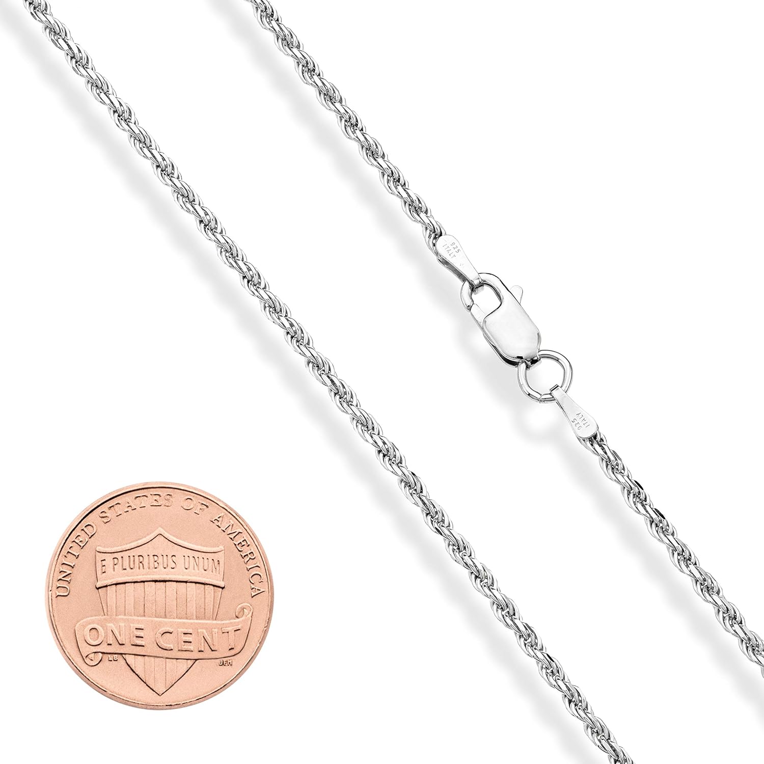 Miabella Solid 925 Sterling Silver Italian 2mm, 3mm Diamond-Cut Braided Rope Chain Necklace for Men Women Made in Italy 16(X-Sm), 18, 20, 22, 24, 26, 28, 30 Inch (20, 2mm) | 