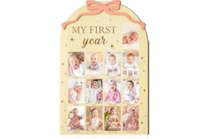 R HORSE My First Year Photo Frame Board, 3D Coquette Pink Bow Display Wood Board, Baby’s First Year 12 Months Milestone Sign 1st Birthday Frame Nursery Decor Keepsake Gift for Boy Girl