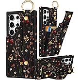 Petitian for Samsung Galaxy S22 Ultra Case with Wallet - Women Girls Cute Girly Aesthetic Unique Design Leather Credit Card Holder Cardholder Stand Wristband for S22 Ultra, Grow Flower