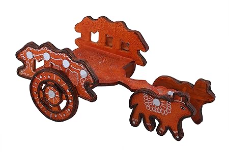 999Store Hand Painted Brown Bullock cart Wooden Magazine Stand Document Holder Magazine Racks Paper Organizer Storage Box