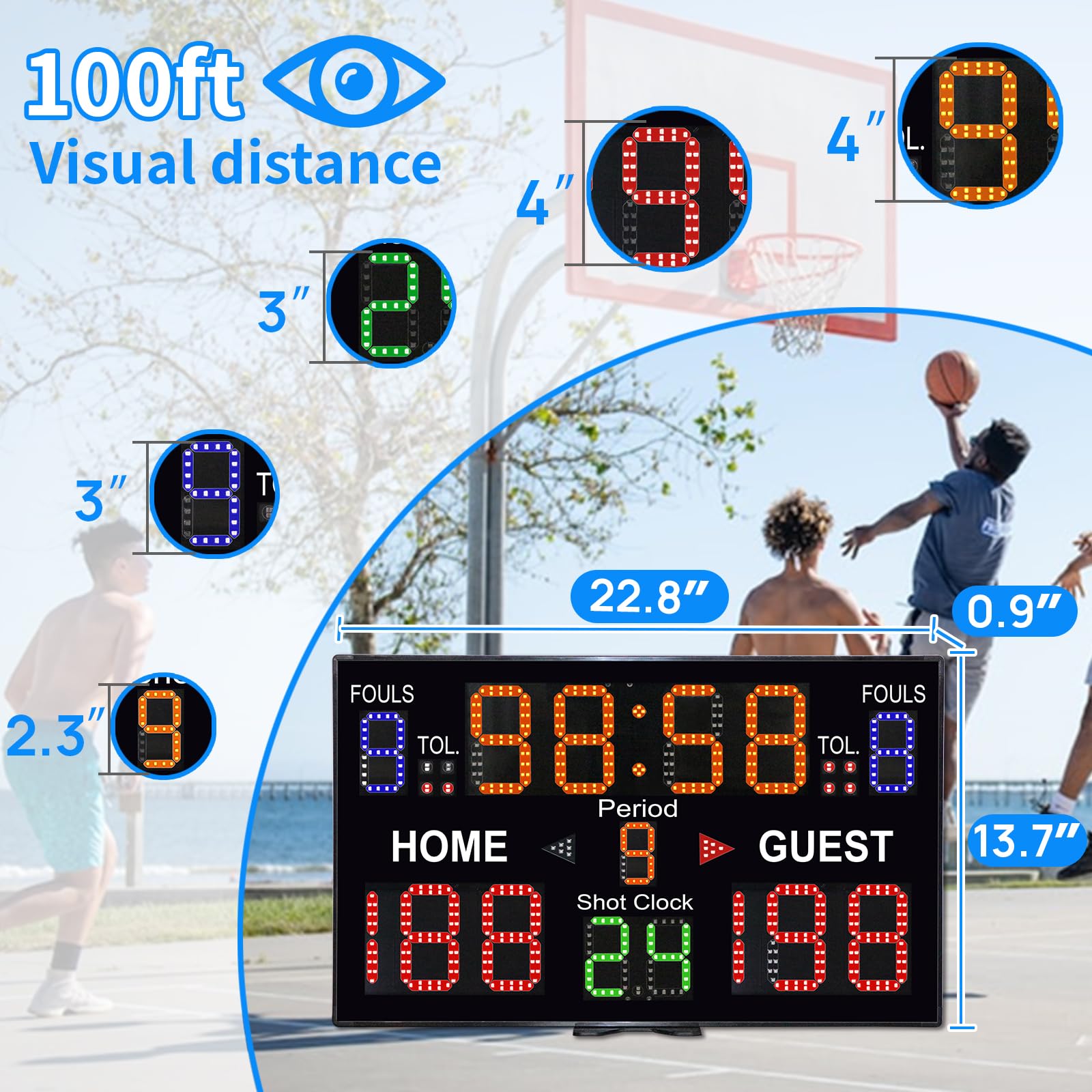 Mua Basketball Scoreboard with Stand, 12/14/24/30S Shot Clock Digital ...