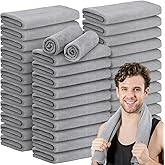 SmoothNovelty 36 Pcs Microfiber Gym Towel 16 x 28 in Bleach Proof Towels Absorbent Soft Sweat Towels Quick Dry Lightweight Towel for Hand Salon Bath Spa Hotel Pool Home Hair Care(Light Grey)