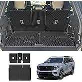 LASFIT Floor Mat with Backrest Mat Ford Expedition Max & Lincoln Navigator L 2025 2026(fit 7 and 8 Seats),Costom Fit All Weather Protection TPE Easy Clean Cargo Liners,4pcs,Black