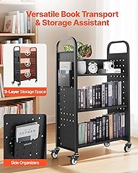 VEVOR Rolling Library Book Cart, 330 lbs