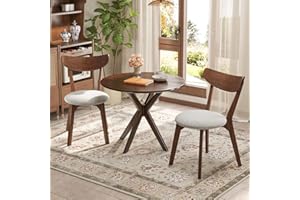 Tangkula Dining Table Set for 2, Round Kitchen Table and Chairs Set of 2 with Cushioned Seat, Mid-Century Modern 3-Pieces Woo