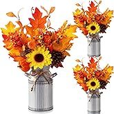 Maysing 3 Pack 17.7'' Fall Thanksgiving Centerpieces for Tables with Artificial Pumpkin and Rustic Metal Pot Maple Leaf Bunch Faux Potted Fall Vase Decor Arrangement Autumn Floral Stems for Home Decor