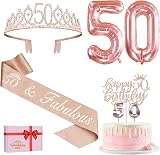 Amosking 50th Birthday Decorations Kit - Sash, Tiara, Balloons & Cake Topper