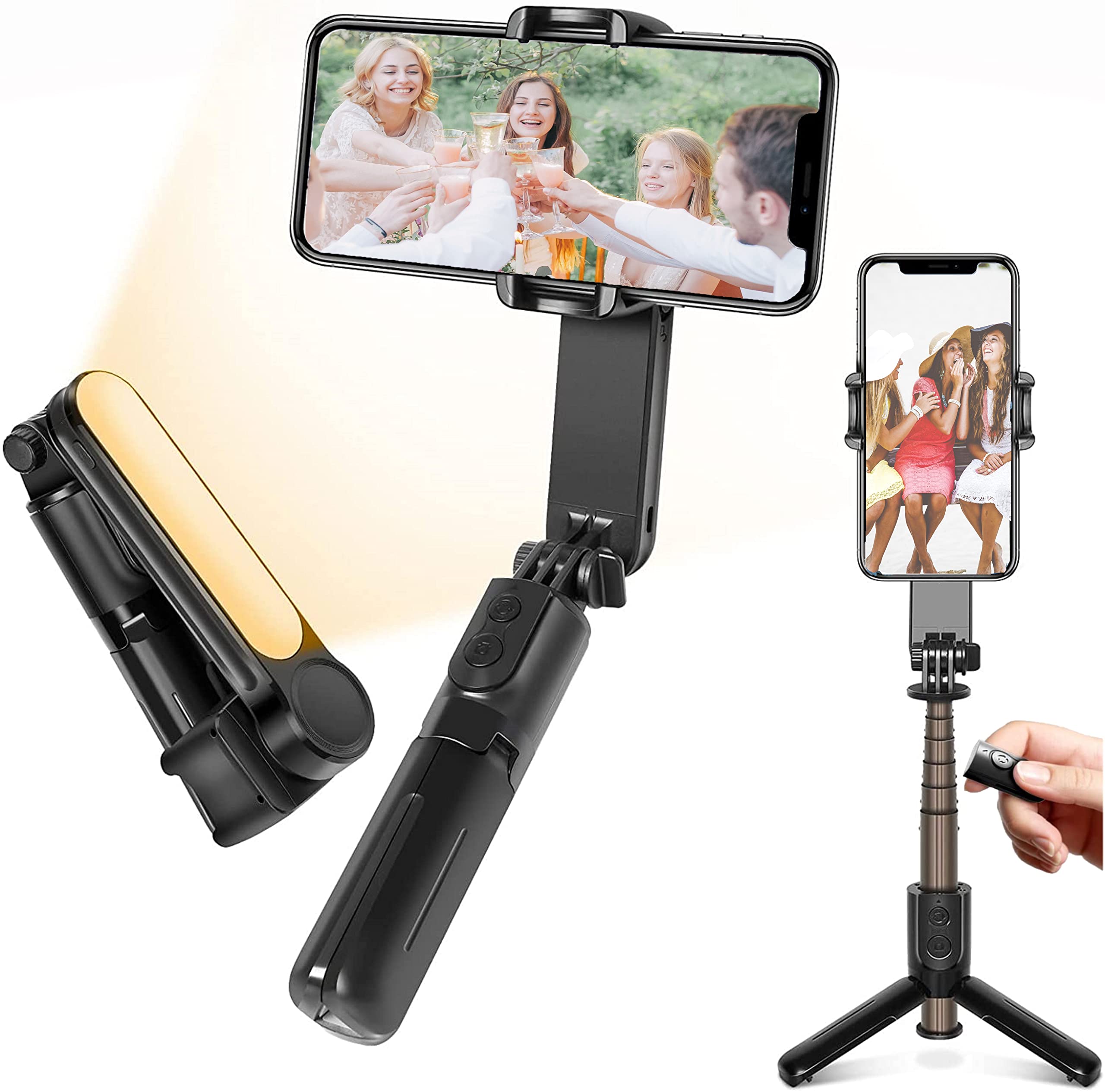 Sofranshay Lightweight Handheld 1-axis Smartphone Gimbal Stabilizer Selfie Stick, with Wireless Bluetooth and LED Light Tripod.