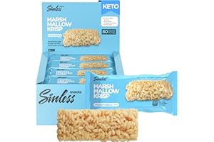 Sinless Snacks Marsh Mallow Krisp - Perfect Keto Snacks - Delicious Gluten Free Low Carb Snacks - Marshmallow Keto Cereal Bars - Low Sugar Snack - Only 1g Sugar - 9g Protein - 2g Net-Carbs - 8 Pack