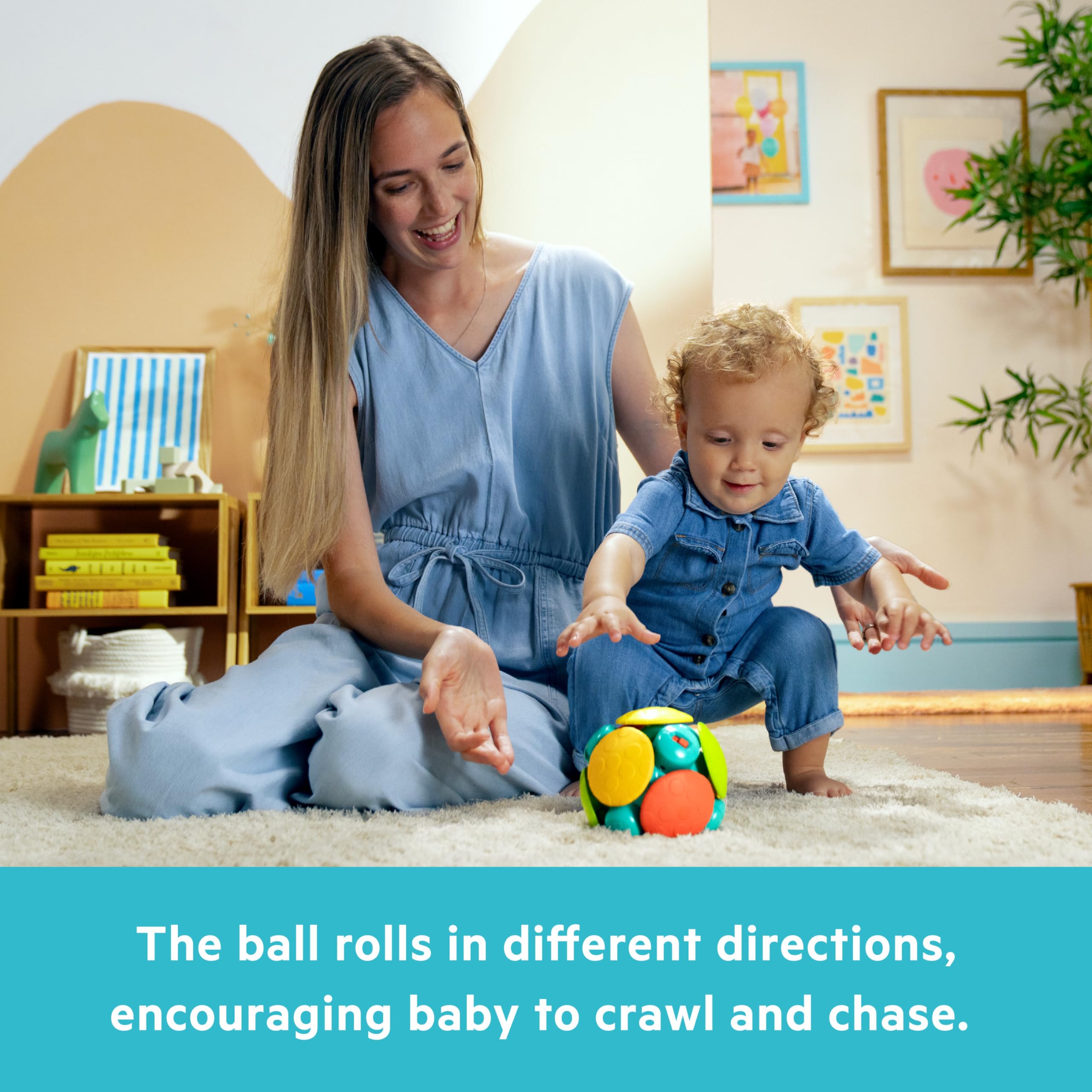 Bright Starts Wobble Bobble Activity Ball Toy, Baby & Toddler Crawl Toy, Interactive Sounds & Textures, Ages 3 Months+