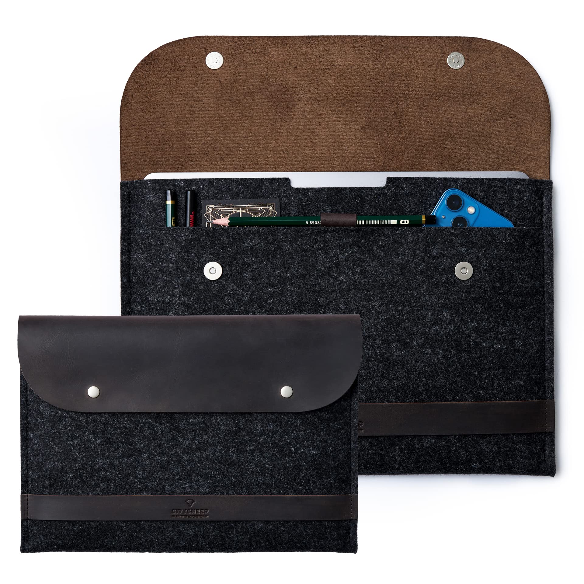 MacBook Sleeve MacBook Pro 14 Inch Sleeve Also Available for Air M2 M1 Pro 13" 13.3 14 16 Inch 2021 2022 MacBook Case Laptop Sleeve. Genuine Crazy Horse Leather and Merino Wool Felt - CITYSHEEP