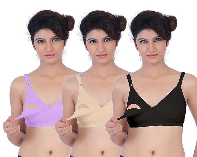 Women's Full Cup Nursing Bra (Pack of 3) (Po3-BR0014_Lavender, Skin and Black_34D)
