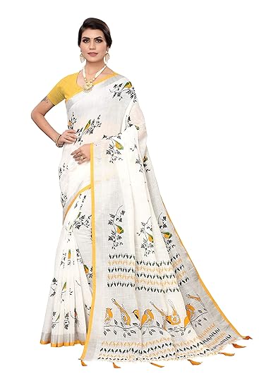 synthetic with blouse piece Saree (ANGRY BIRD YELLOW Free)