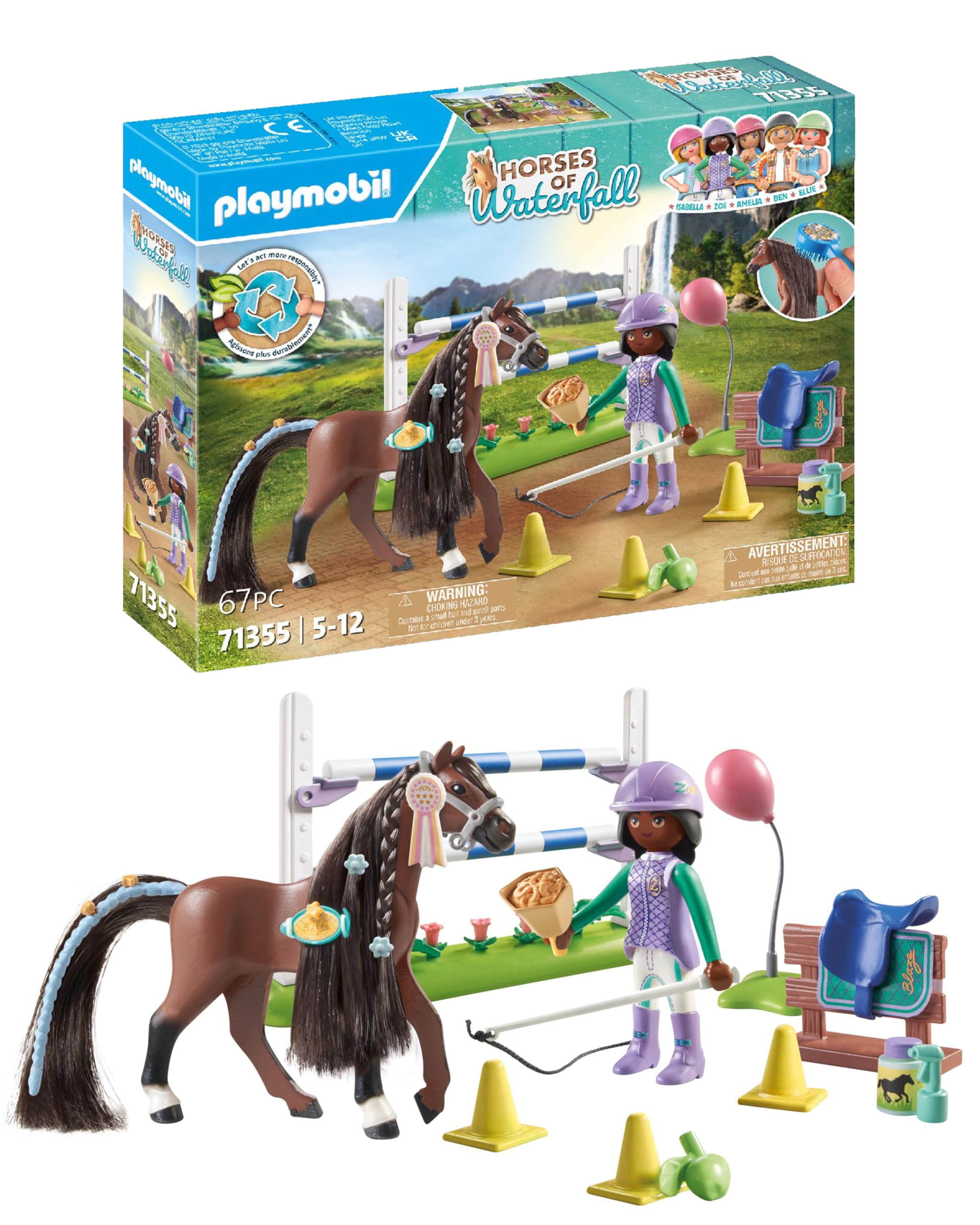 Playmobil 71355 Horses of Waterfall Jumping Arena with Zoe and Blaze, training for the championship with rewards, fun imaginative role-play, sustainable play sets suitable for children ages 5+