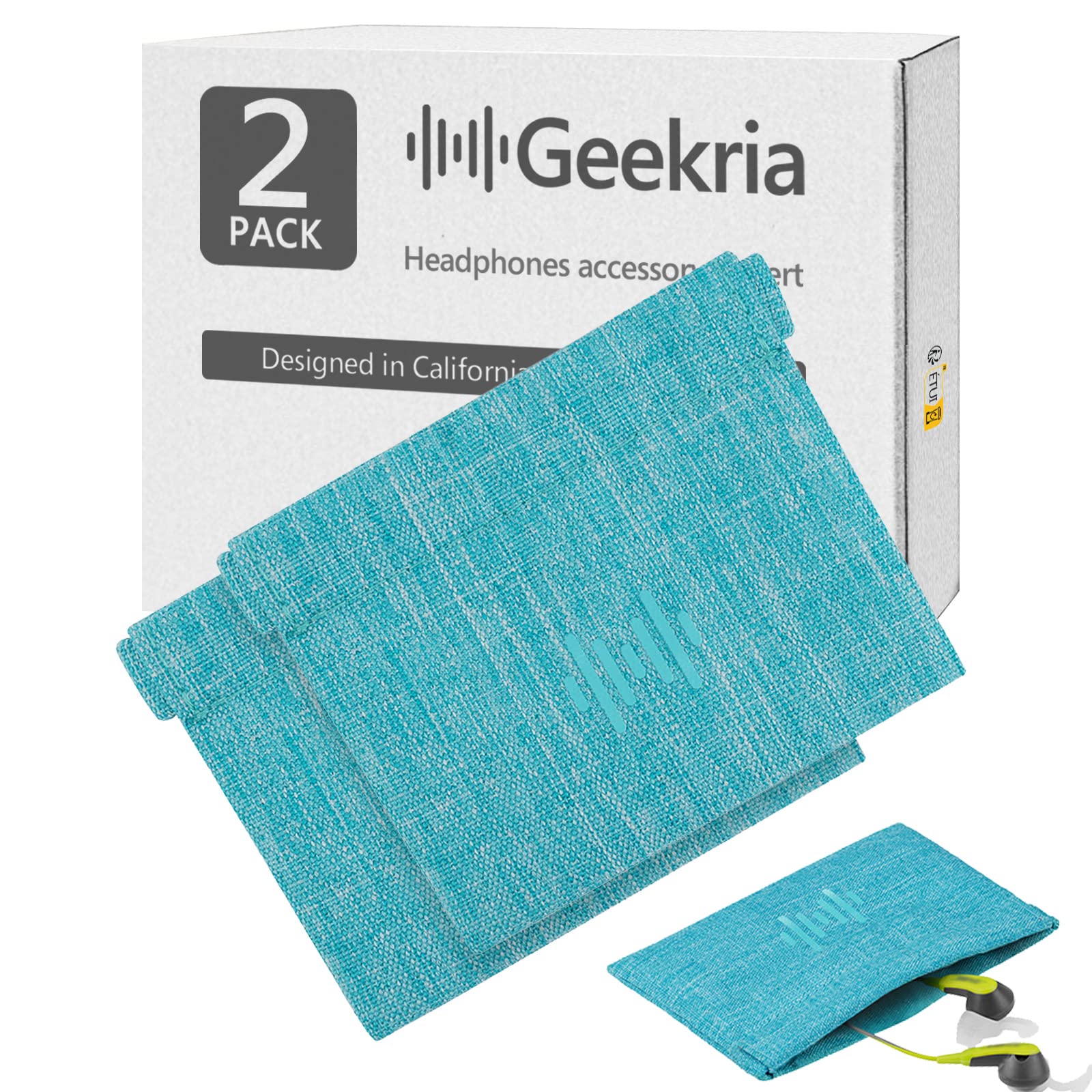 Geekria 2 Pack Sports Earbuds Pouch, Fitness Earbuds Protective Case, In-Ear Headphones Travel Bag Compatible with Apple EarPods, Jabra Sport Pulse, Plantronics Voyager Legend (Blue)