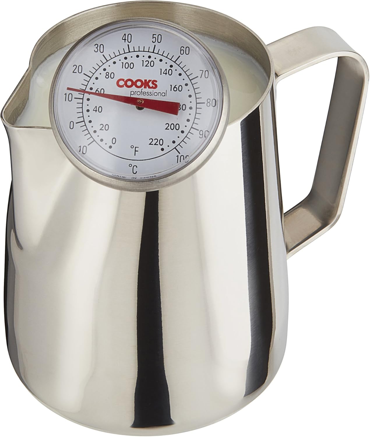 Cooks Professional Milk Frothing Jug & Thermometer, Barista Style Lattes, Coffee, Hot Chocolate