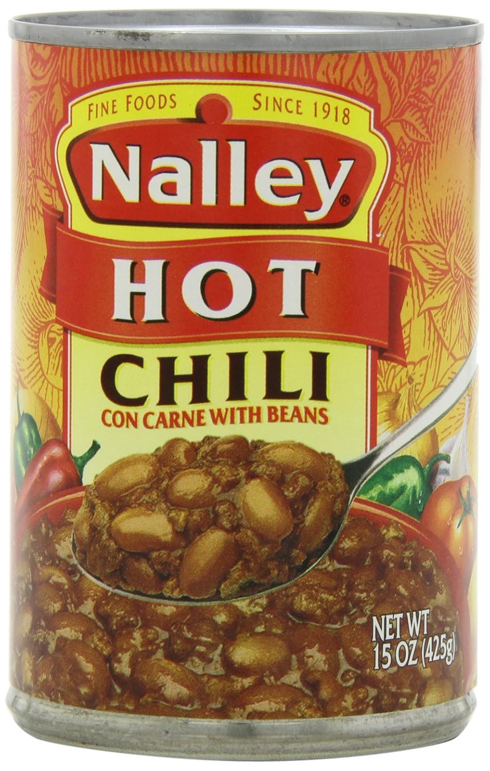 Nalley Hot Chili with Beans, 14-Ounce Cans (Pack of 8)