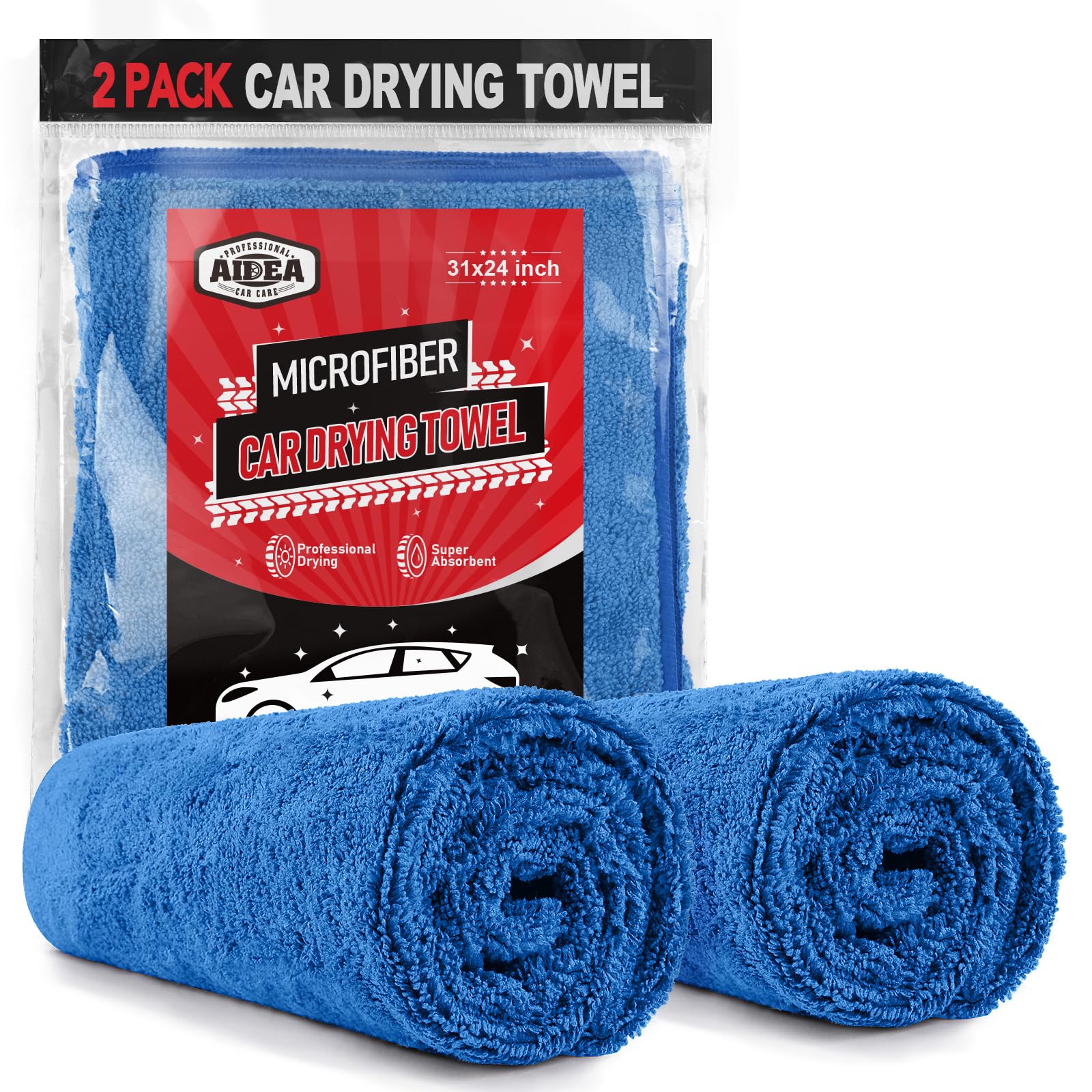 Photo 1 of AIDEA Microfiber Towels for Cars-2PK, Large Professional Car Drying Towel, Scratch-Free & Absorbent Drying Towel for Cars, SUVs, RVs, Trucks, and Boats, 24inx 31in, Blue