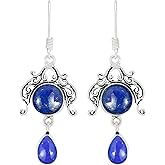 Natural Moonstone Lapis Malachite earrings Two Stone 925 Silver Overlay handmade Dangle Earrings for Women