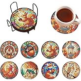 8 Pieces Diamond Art Coasters, 5D Diamond Painting Coasters Kit with Holder and Non Slip Cork Pads, Relaxing Coaster Art Craft for Adult DIY Decoration and Gifts (Golden)
