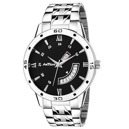 Axton Partywear/Formal/Casual Black Dial Steel Watch for Men (Men_SIL_ST)