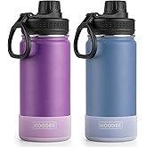 koodee Water Bottle 2 Pack 16 oz Stainless Steel Vacuum Insulated Wide Mouth Sports Water Bottle with Leakproof Spout Lid (Purple-Royal Blue)