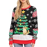 RAISEVERN Ugly Christmas Sweater for Women Light Up Knitted Pullover Xmas LED Long Sleeve Sweaters