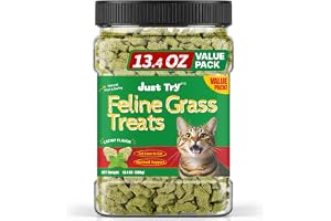 Just Try Cat Grass Treats for Indoor Cats Hairball Control 13.4 OZ | Catnip for Cats,Dental Care,Natural Salmon,Healthy Cat Grass Treats,Kitten Snacks,Training Biscuits