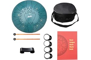 Nanrika Steel Tongue Drum, 10 Inch 11 Note, Percussion Instrument, Hand Pan Drum, With Bag, Music Book, Drumstick and Finger Cover (Malachite)