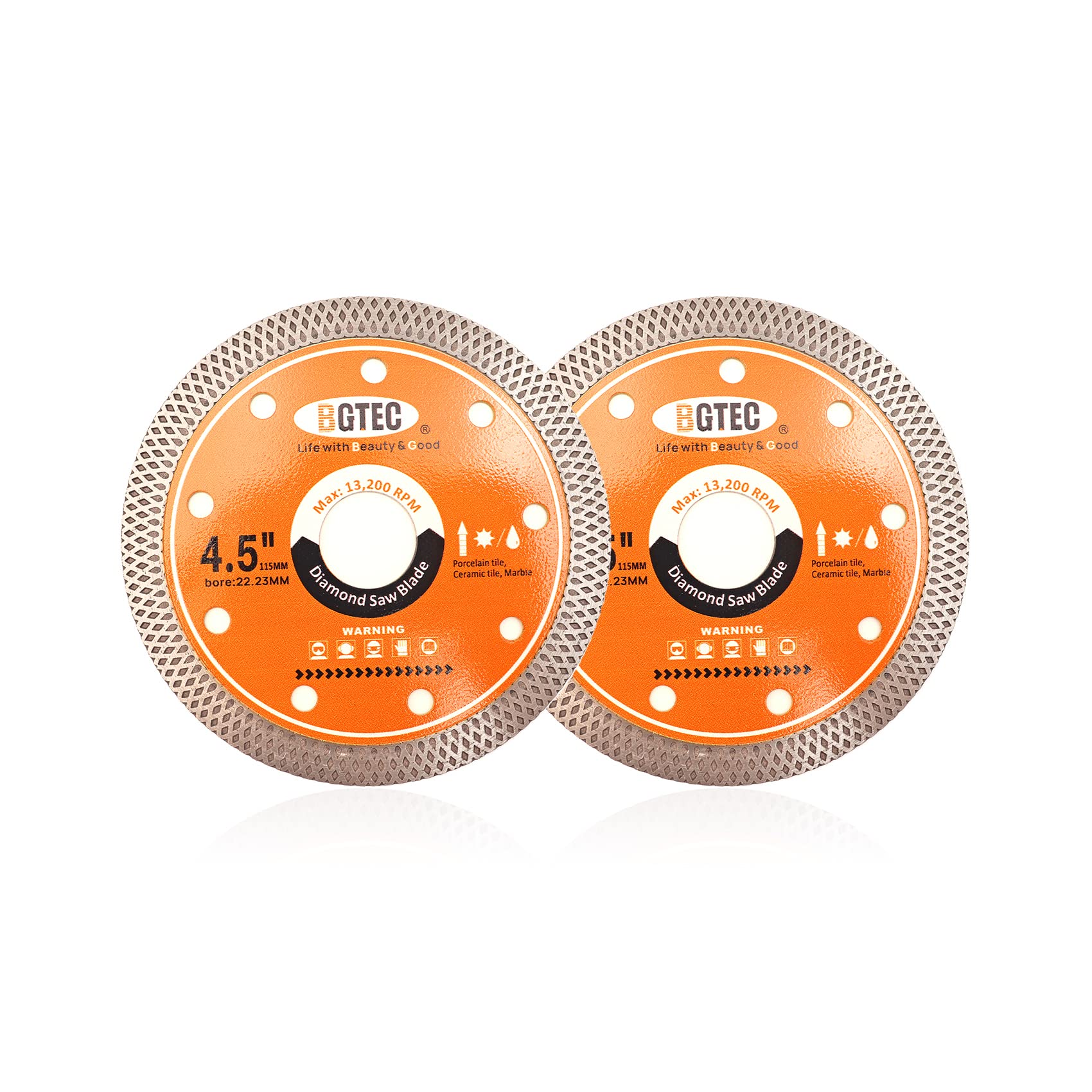 Super-Thin Diamond Tile Blade with Mesh Rim,BGTEC 2Pcs 4.5 Inch/115MM x Arbor 22.23mm Cutting Disc For Dry or Wet Cutting Porcelain Ceramic Marble Granite