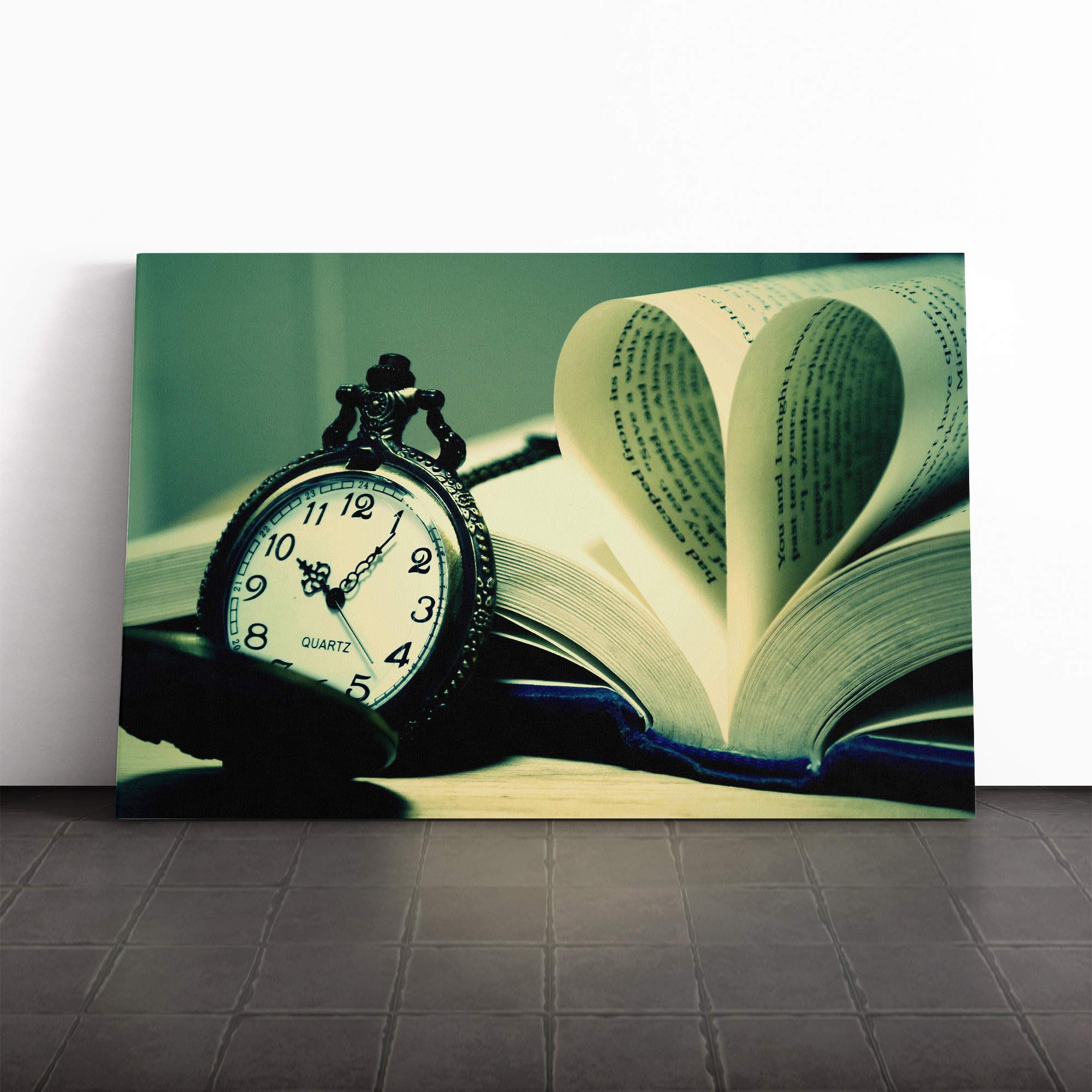Pocket Watch and Book Canvas Print | Gallery Wrapped 30mm Frame Wall Art | 20x14 inches | Ready to Hang | Retro Picture | Living Room Bedroom Lounge Office
