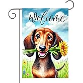 BlissYard Spring Dachshund Garden Flag 12x18 Inches Double Sided Cute Puppy Welcome Yard Flags Colorful Floral Sunflower Summer for Outside Decor Home Farmhouse lawn Decorations