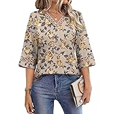 WIHOLL Womens Tops Eyelet Lace V Neck Bell Sleeve Blouses Dressy Casual Work Shirt 2026 Summer Spring Fashion Clothing