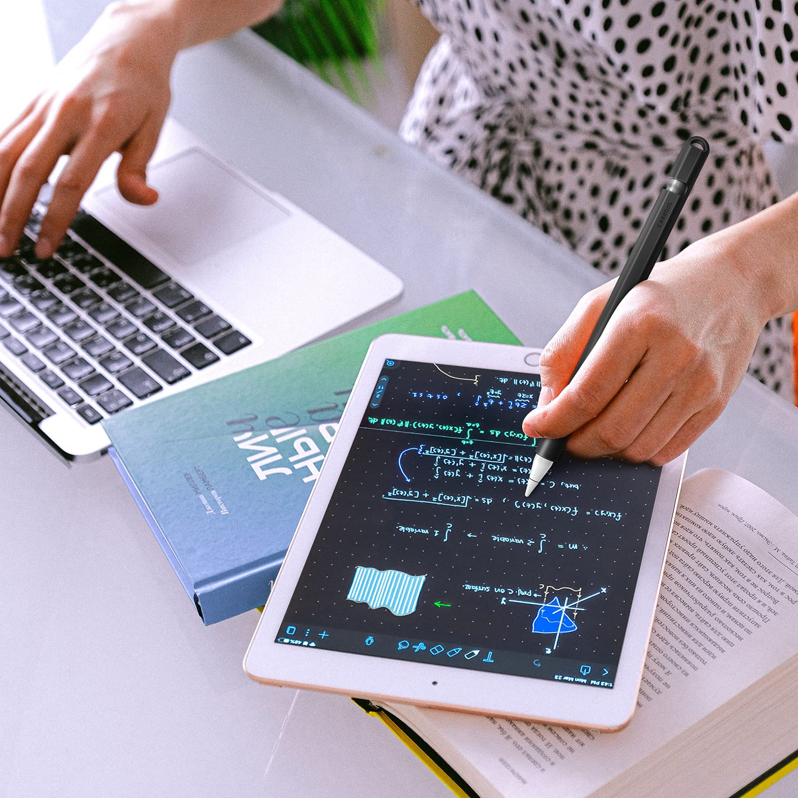 FINTIE Silicone Sleeve Compatible with Apple Pencil 1st Generation, Ultra Light Pen Skin Case Cover Soft Protective Pencil Grip Holder with 2 Nib Covers & Cable Adapter Tether, Black