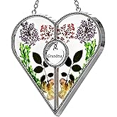 KY&BOSAM Heart Suncatcher Grandma Gifts Stained Glass Panels for Windows Hangings Wind Chime, Pressed Flower and Metal I Love You Heart Charm Windows Indoor Christmas Trees Wedding Party Home Decor