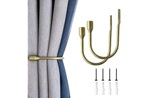 YH YAO Metal Curtain Holdbacks, 2PCS U Shaped Wall Mounted Hook for Home Decor, Decorative Curtain Tieback Curtain Drapery Tiebacks Hooks Curtain Hooks for Wall (Brass)