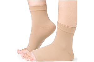 Cozlow Ankle Compression Socks (Large, Beige), Effective Ankle Brace w/ 20-30 mmHg Compression for Foot Pain Relief, Ankle Support Sleeve for Plantar Fasciitis, Achilles Tendonitis & Sprain