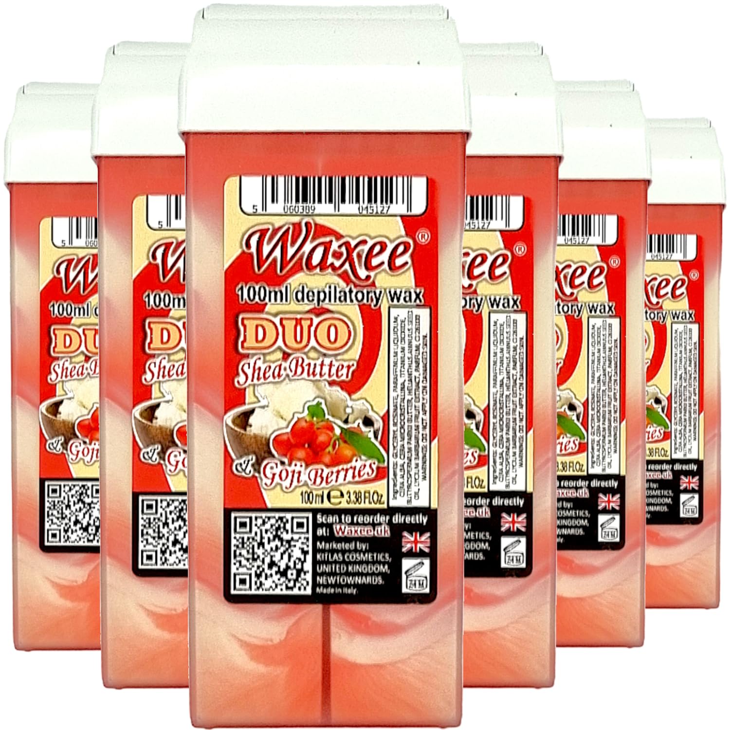 Roll on wax roller wax cartridge 100ml, 6pcs Waxee DUO wax refill (Shea Butter & Goji Berries)