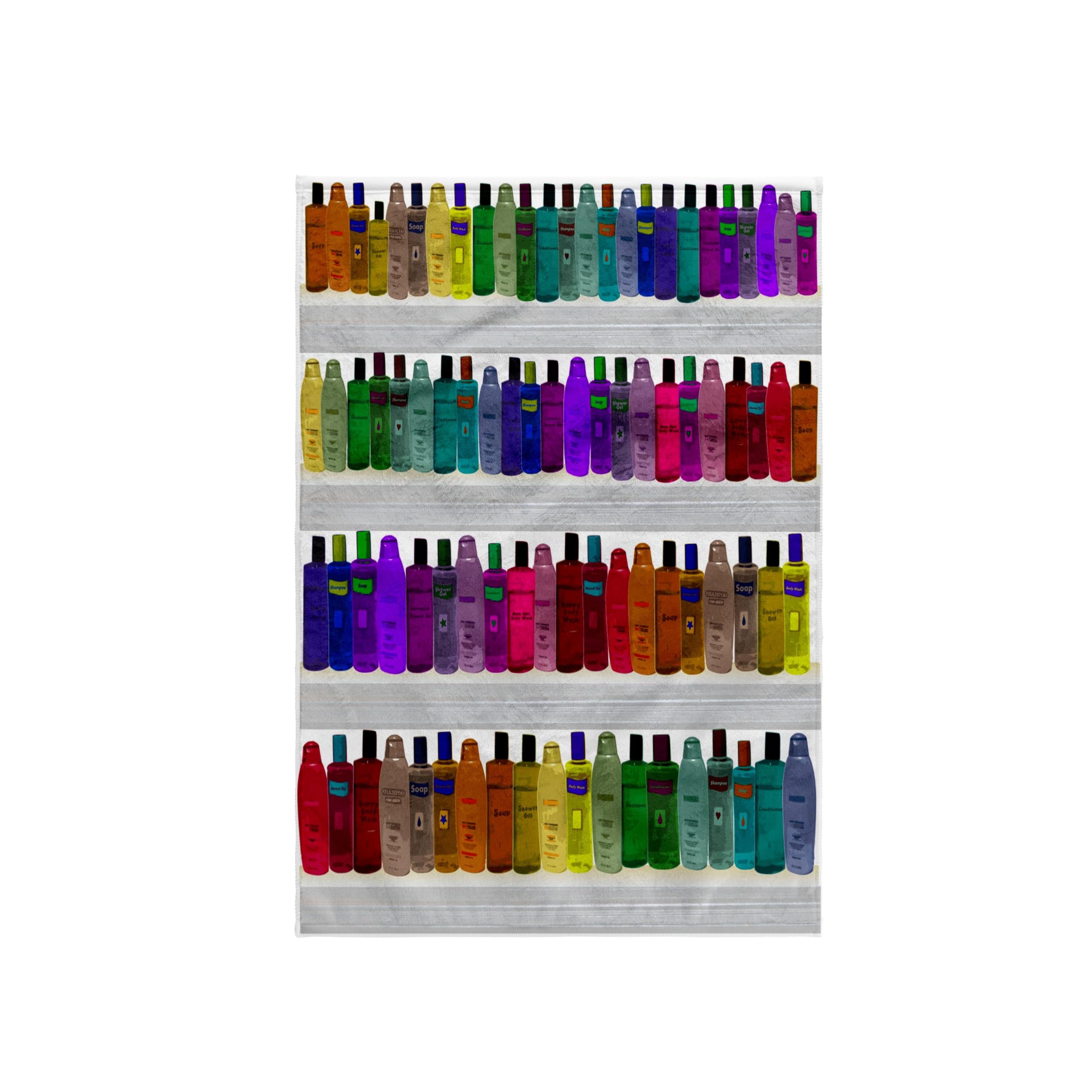 3dRose "Soap Bottle Rainbow Colorful Shower and Bathroom Design - Multicolored Bottles on Shelves Multicolor Towel, White, 15 x 22-Inch