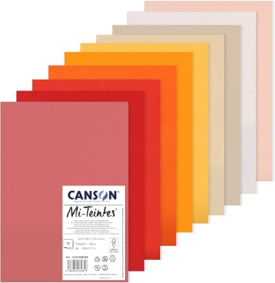 Canson Mi-Teintes Coloured Drawing 160gsm A4 Paper Pack 10 Warm Colours